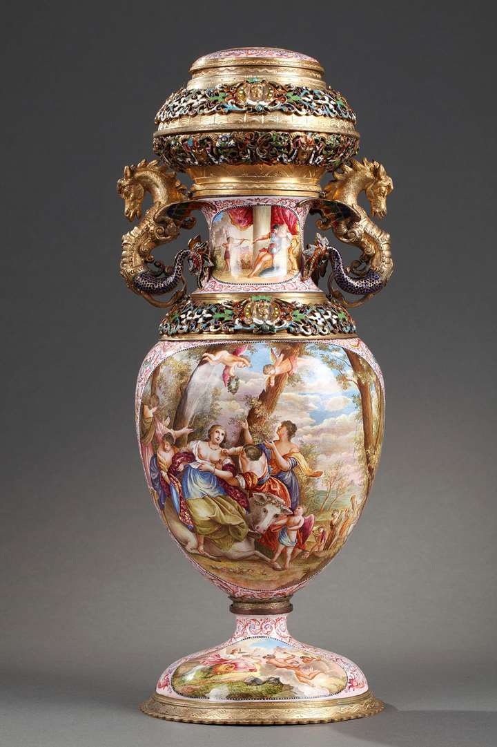 An Austrian enamel vase